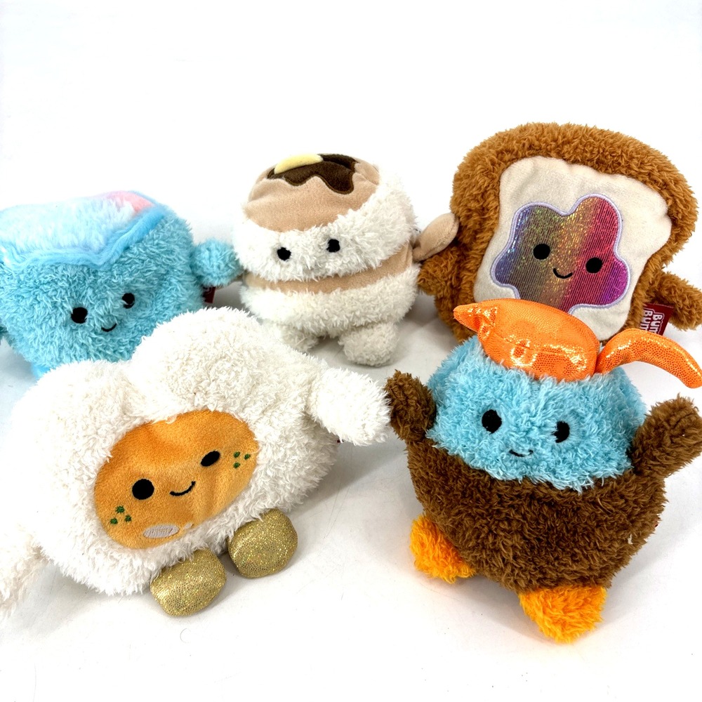 Lot of 5 Bum Bumz Russ Breakfast Plush Stuffed Egg Toast Cereal Coffee Pancake